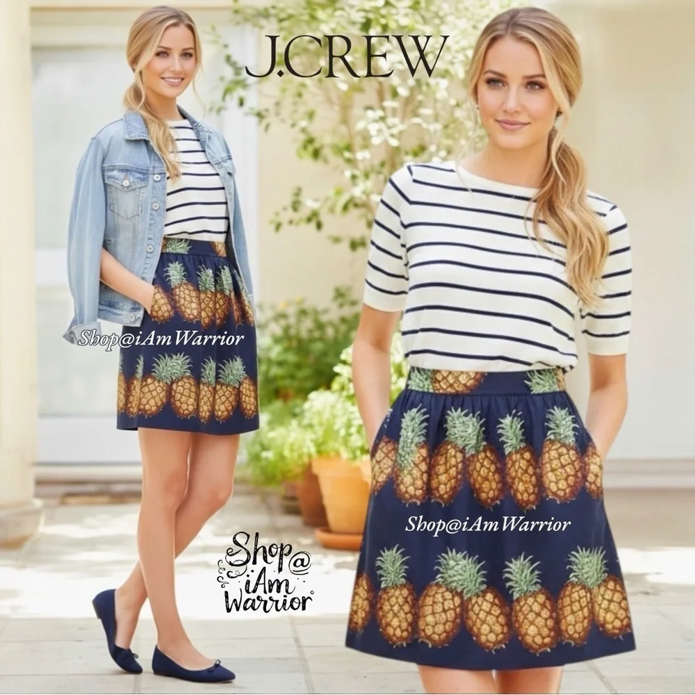 J.Crew NWT navy blue pineapple print a-line mini skirt Shop@iAmWarrior